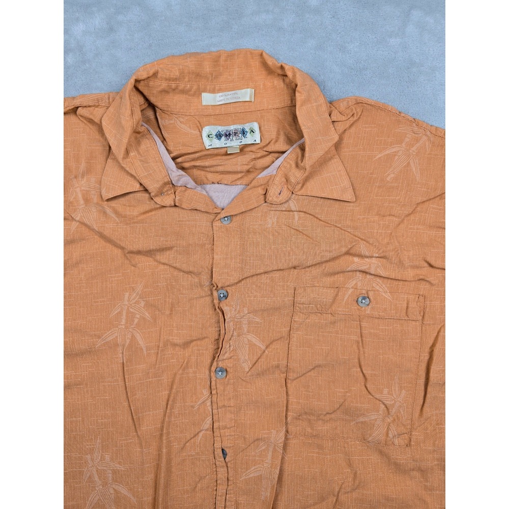 Vintage Campia Moda Hawaiian Shirt Men XL Orange Rayon Bamboo Print Short Sleeve